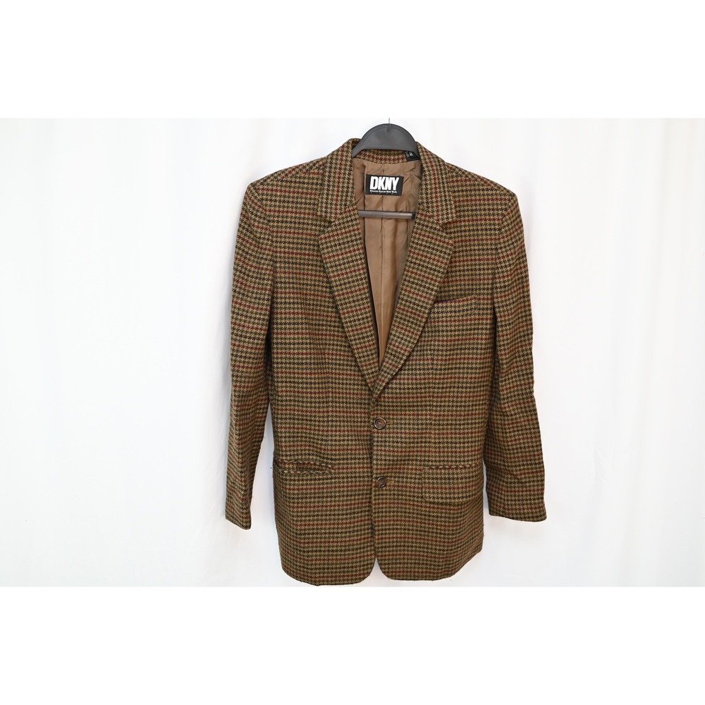 DKNY Donna Karan Wool Cashmere Plaid Blazer Jacket Size 4 Vintage Hong Kong